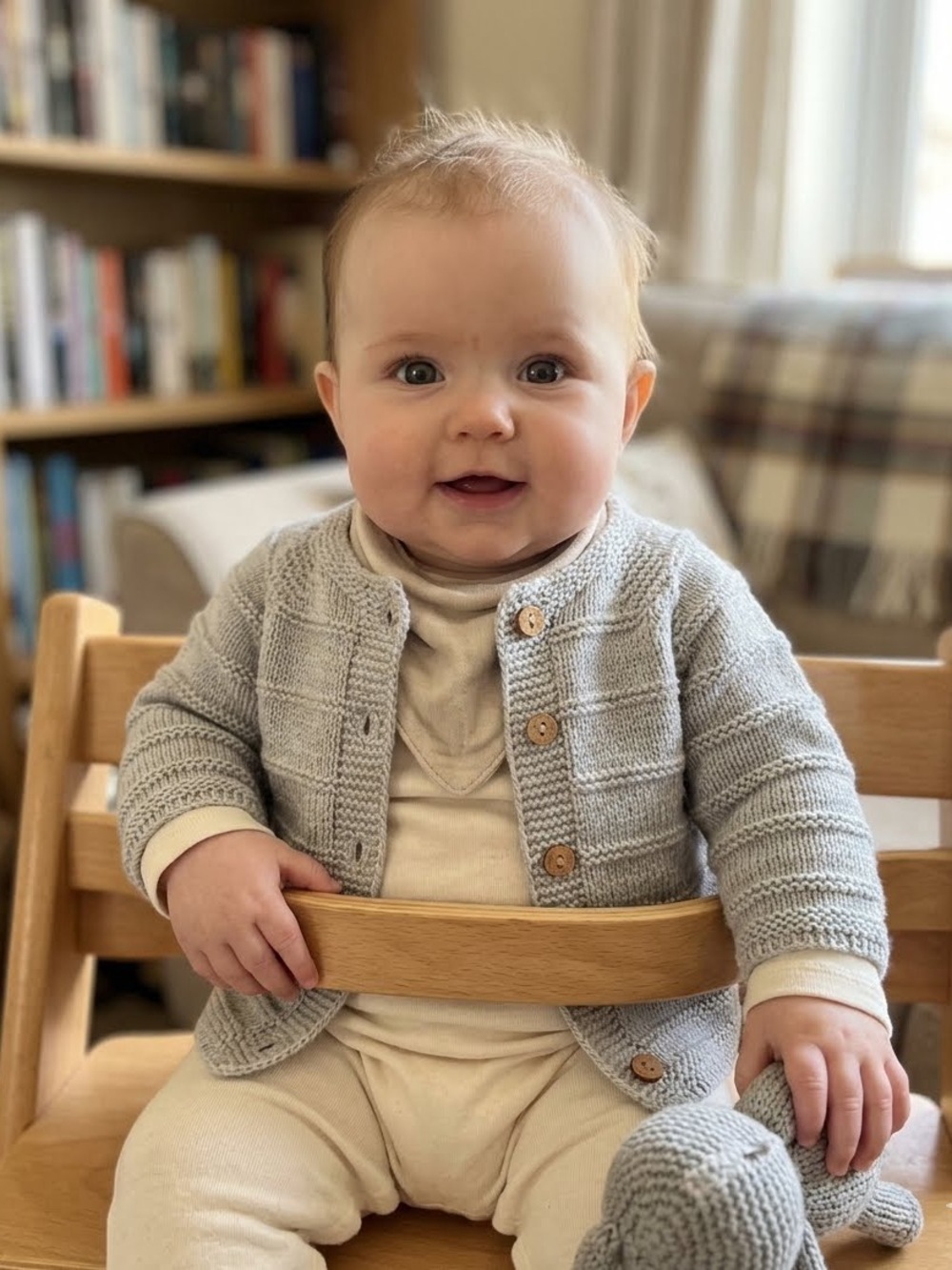 Blue Kids Light Gray Knit Baby Cardigan-6m